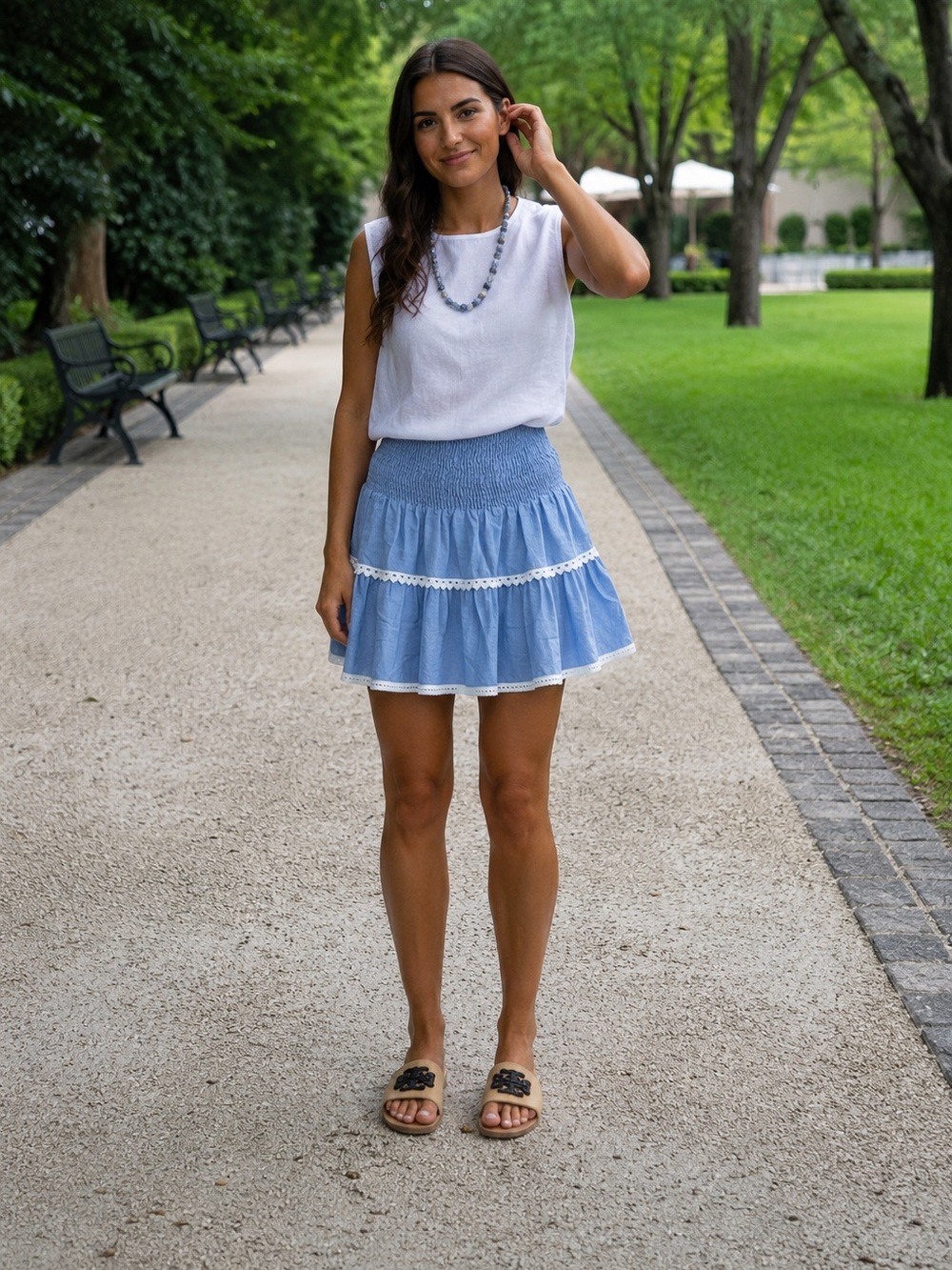 Madison Matthews Blue Smocked Tiered Mini Skirt – Size Small